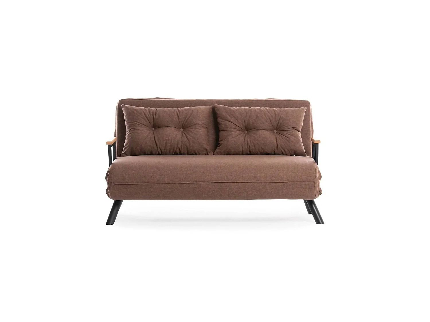 Canapé-lit 2 places Calvin, coffre de rangement, 133x78 cm brun sable, inclinable, accoudoirs