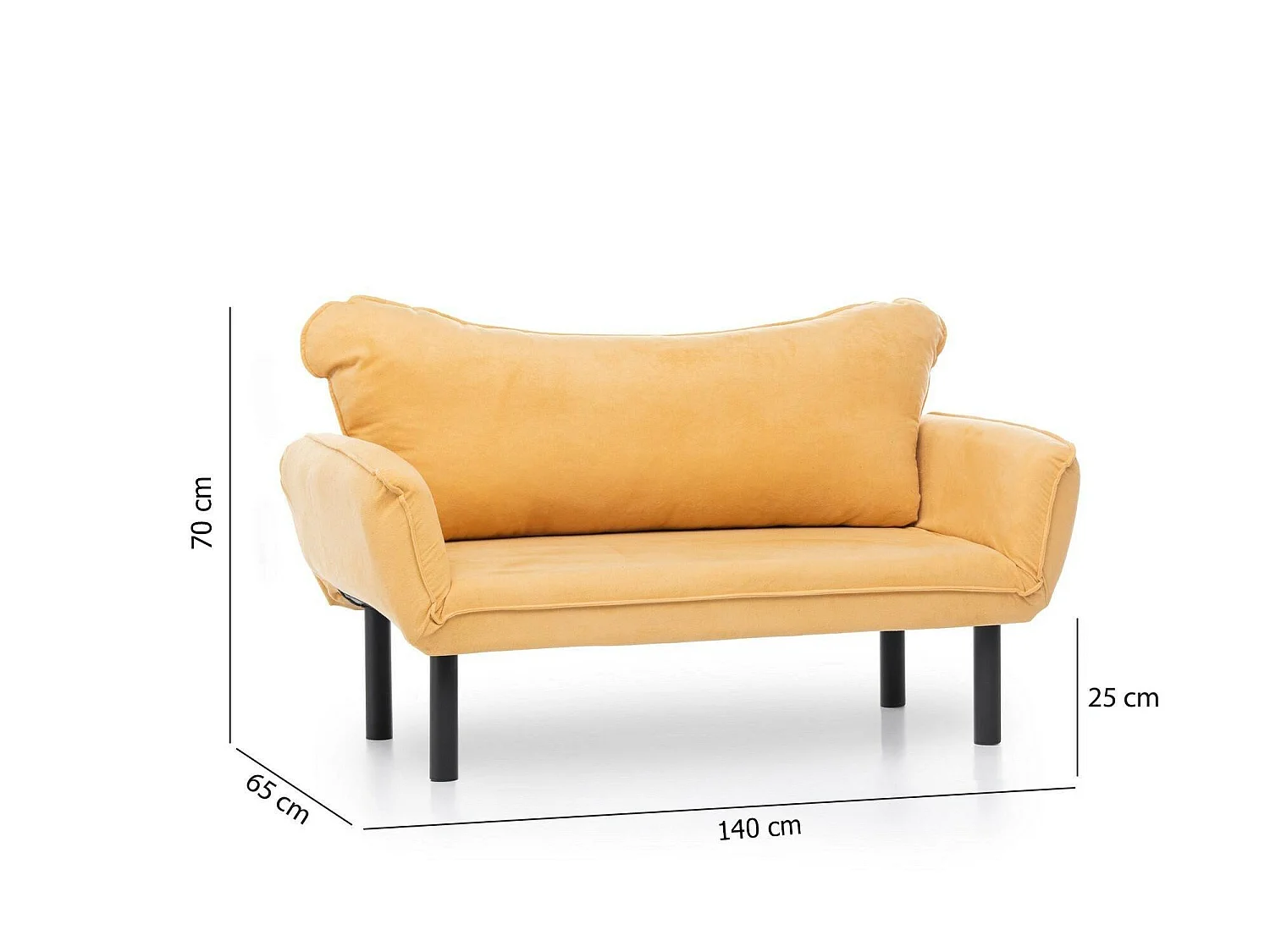 Canapé-lit 2 places Hone, coffre de rangement, 140x65 cm jaune, inclinable, ouverture click-clack