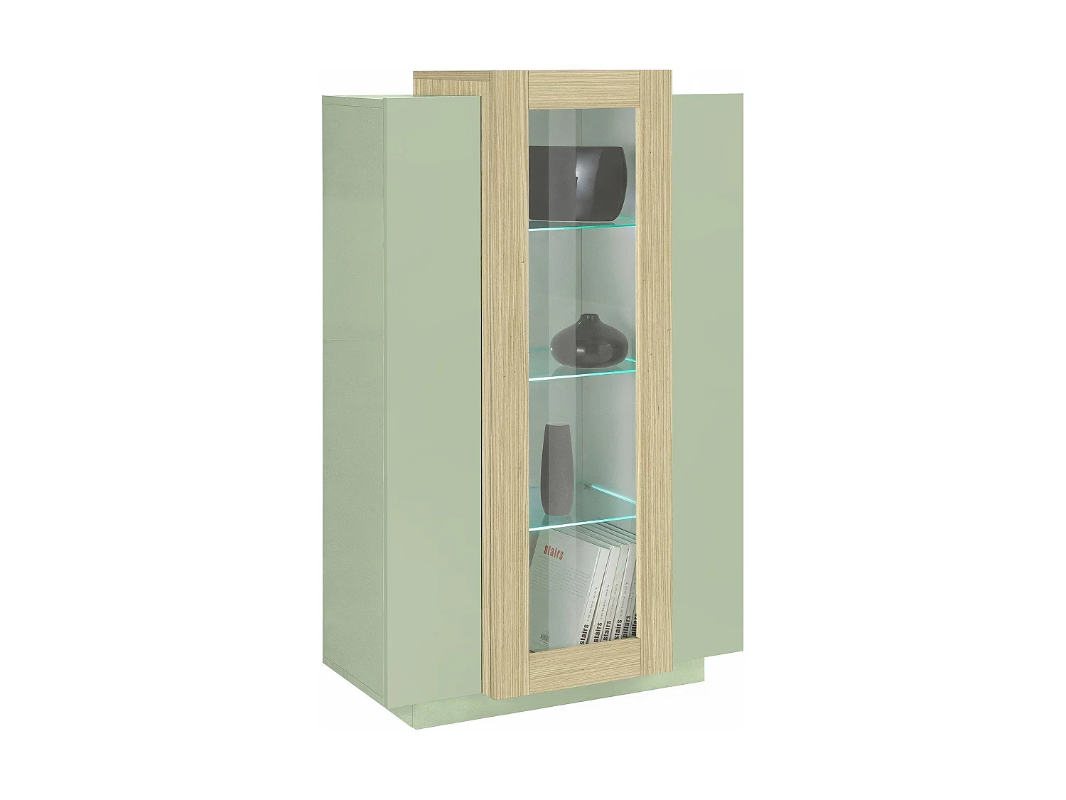 Vitrine Severino, 7 Regale Made in Italy, 80x38x121h cm Grün, Ausstellungsstück, 3 Türen, 10 Fächer