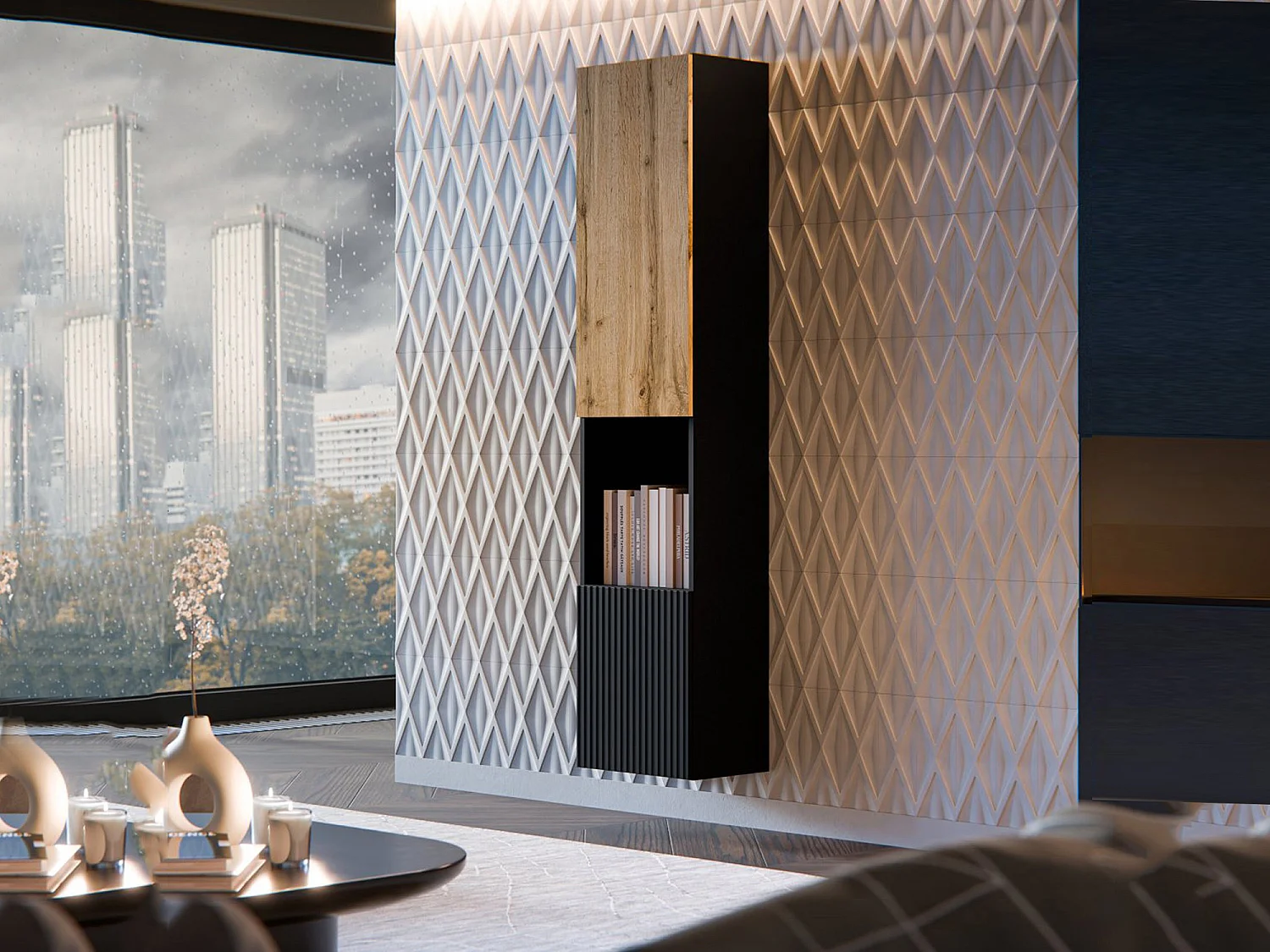 Vitrine Azere, 4 Étagères, 29,8x39,9x180h cm Gris Anthracite, Meuble Exposition