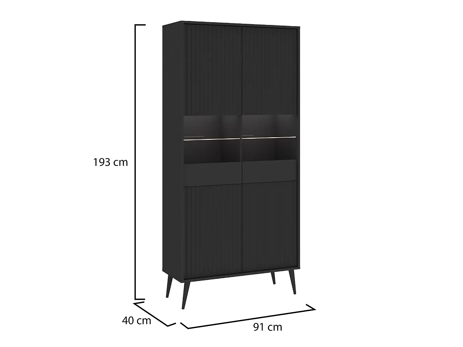 Vetrina Lenega, 6 Ripiani, 91x40x193h cm Nero, Mobile Espositore, 2 Ante, 2 Riapiani in Vetro