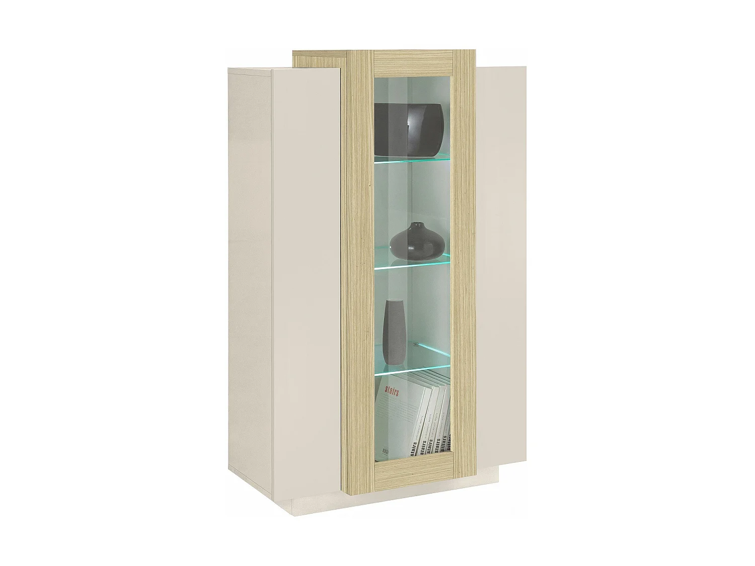 Severino Vitrine, 7 Regalböden, Made in Italy, 80x38x121h cm Beige, Ausstellmöbel, 3 Türen, 10 Fächer
