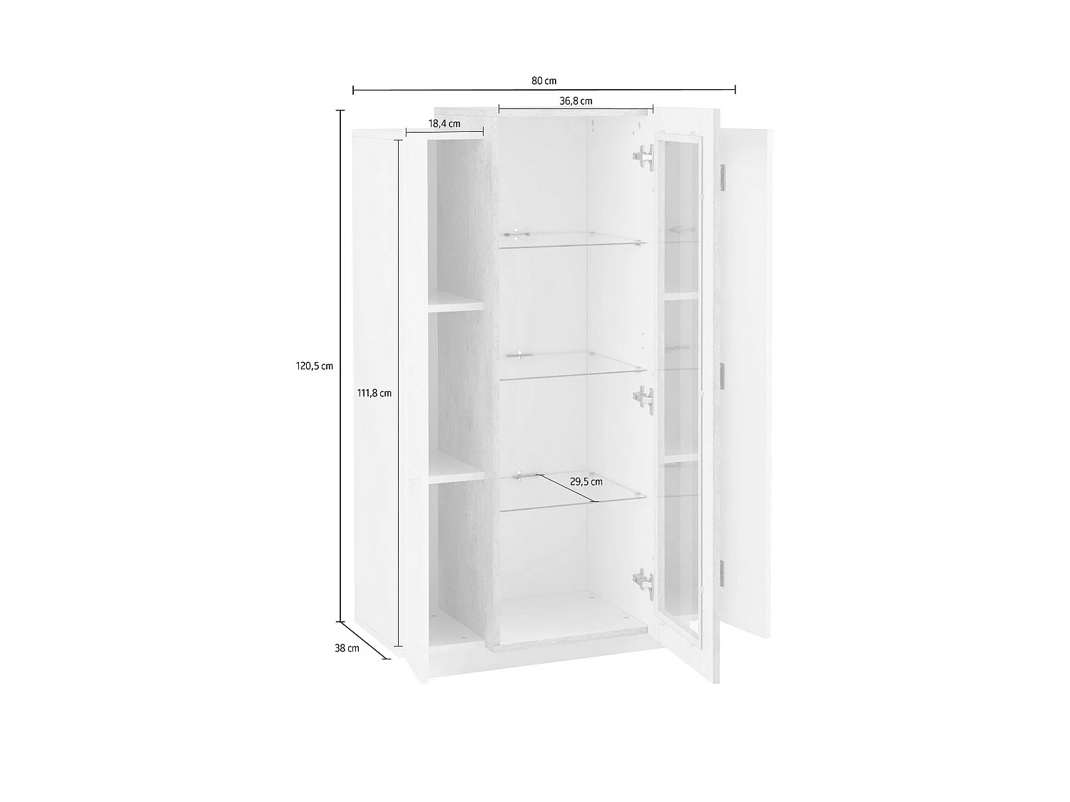Severino Vitrine, 7 Regalböden, Made in Italy, 80x38x121h cm Beige, Ausstellmöbel, 3 Türen, 10 Fächer