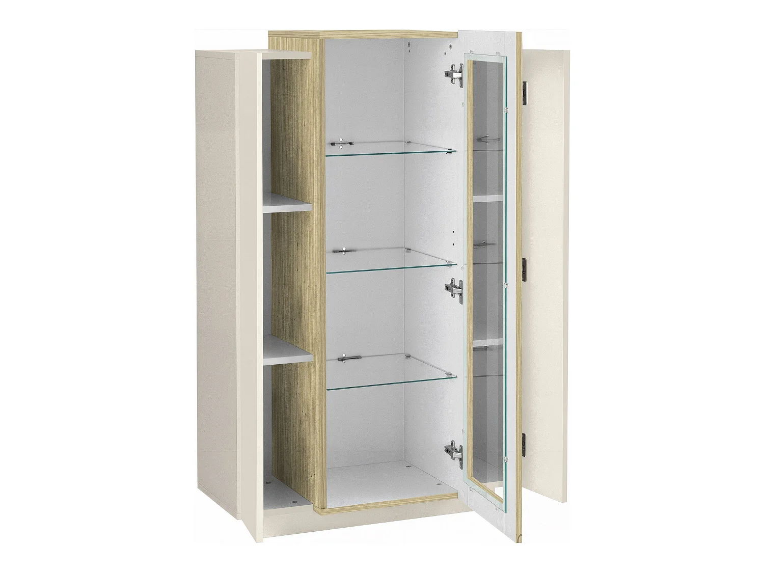 Severino Vitrine, 7 Regalböden, Made in Italy, 80x38x121h cm Beige, Ausstellmöbel, 3 Türen, 10 Fächer