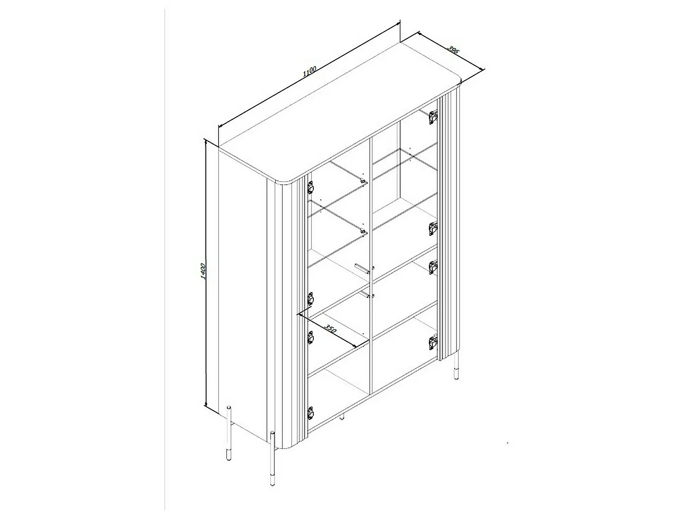 Vetrina Loures, 8 Ripiani, 39.6x110x160h cm Bianco, Mobile Espositore