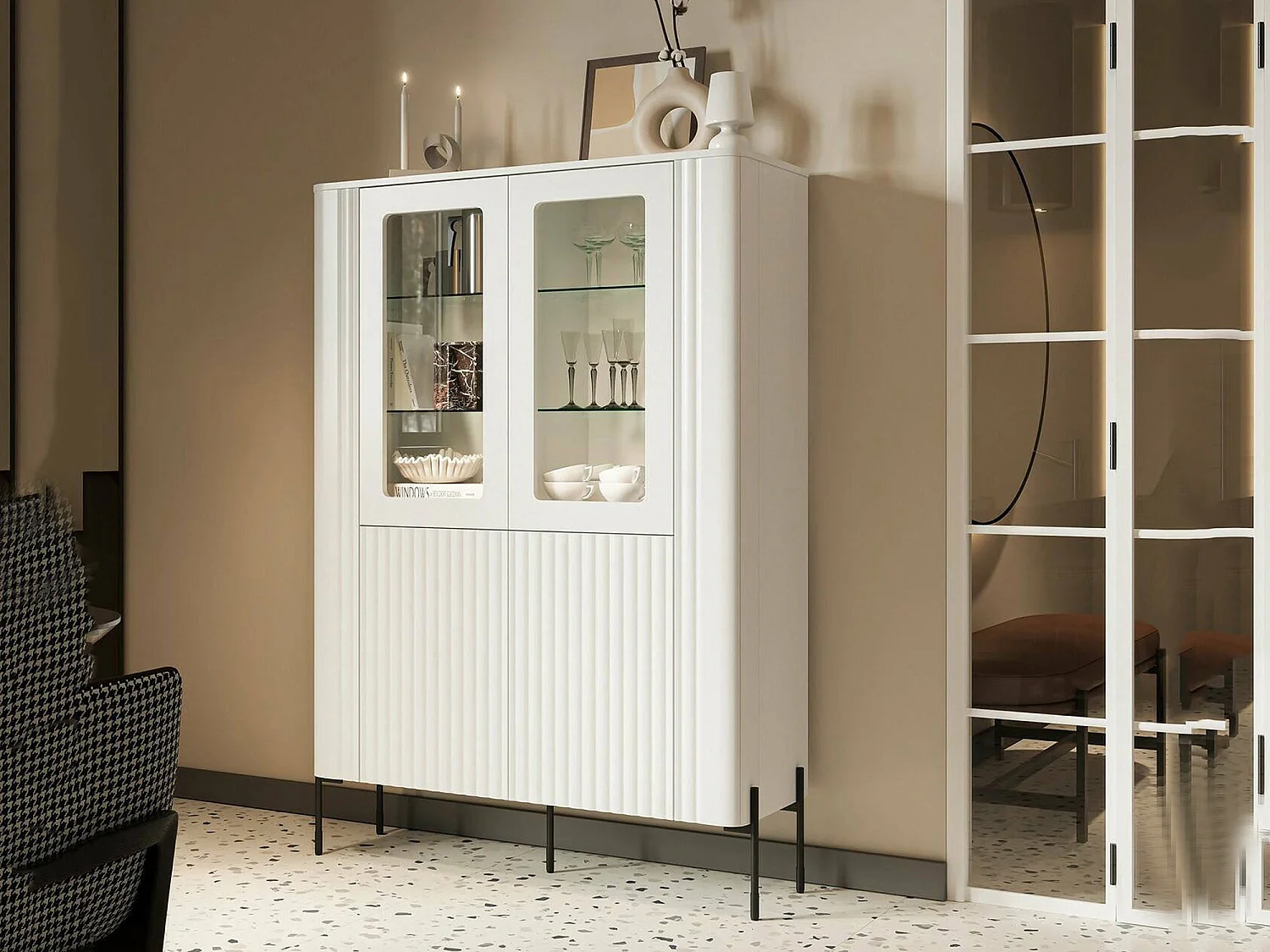 Vetrina Loures, 8 Ripiani, 39.6x110x160h cm Bianco, Mobile Espositore