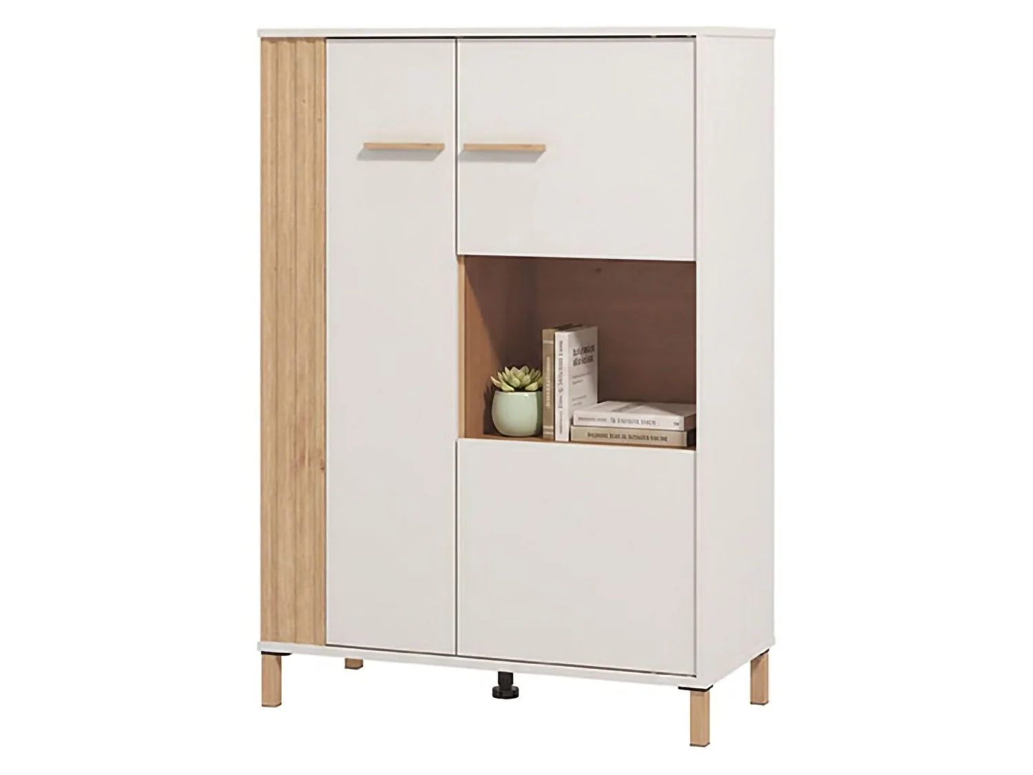 Vitrine Orune, 4 Ablagen, 85x40x122h cm, Eiche Knoten Braun, Präsentationsschrank, Drehtüröffnung, 2 Türen
