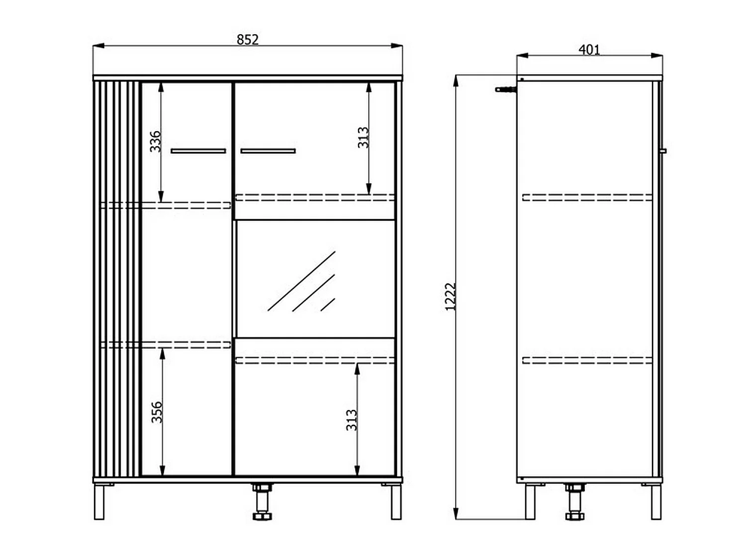 Vitrine Orune, 4 Ablagen, 85x40x122h cm, Eiche Knoten Braun, Präsentationsschrank, Drehtüröffnung, 2 Türen