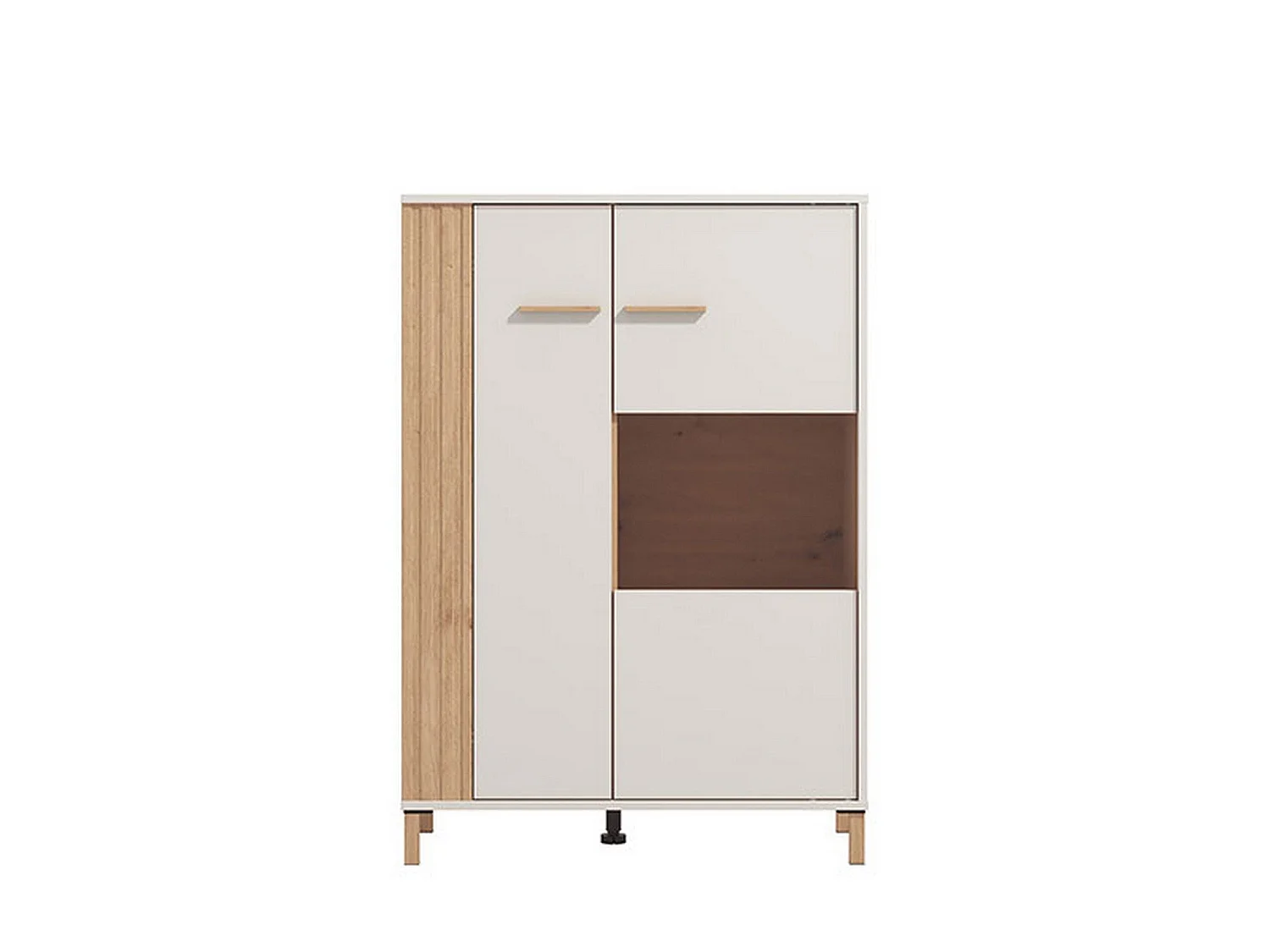 Vitrine Orune, 4 Ablagen, 85x40x122h cm, Eiche Knoten Braun, Präsentationsschrank, Drehtüröffnung, 2 Türen