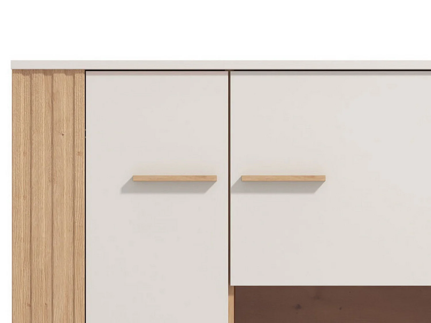 Vitrine Orune, 4 Ablagen, 85x40x122h cm, Eiche Knoten Braun, Präsentationsschrank, Drehtüröffnung, 2 Türen