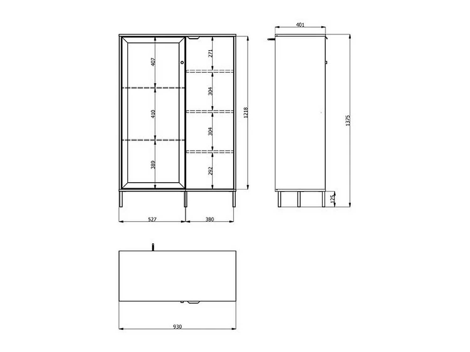 Schaukasten Elva, 5 Böden, 93x40x138h cm Eiche Braun, Ausstellermöbel, Schwingtüren, 2 Türen
