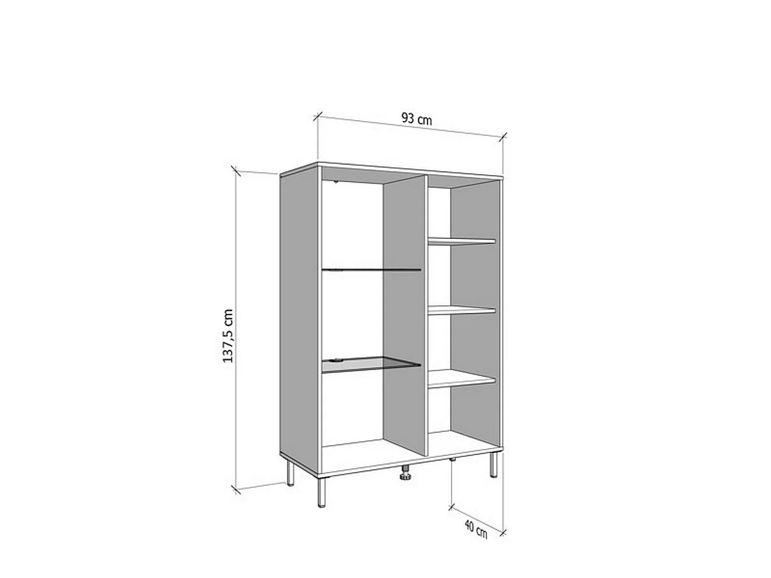 Schaukasten Elva, 5 Böden, 93x40x138h cm Eiche Braun, Ausstellermöbel, Schwingtüren, 2 Türen