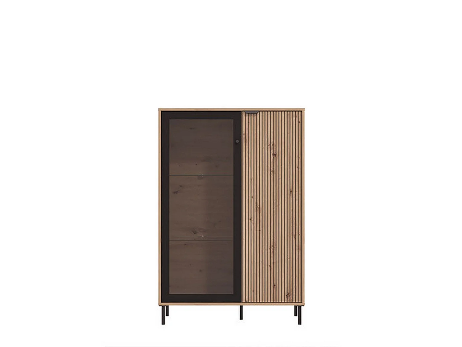 Schaukasten Elva, 5 Böden, 93x40x138h cm Eiche Braun, Ausstellermöbel, Schwingtüren, 2 Türen