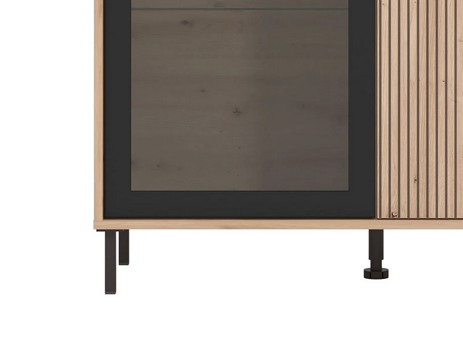 Schaukasten Elva, 5 Böden, 93x40x138h cm Eiche Braun, Ausstellermöbel, Schwingtüren, 2 Türen