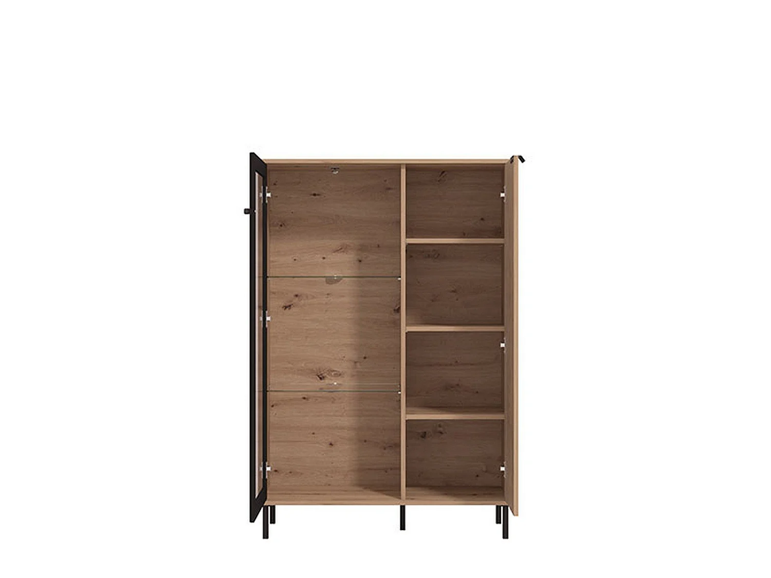 Schaukasten Elva, 5 Böden, 93x40x138h cm Eiche Braun, Ausstellermöbel, Schwingtüren, 2 Türen