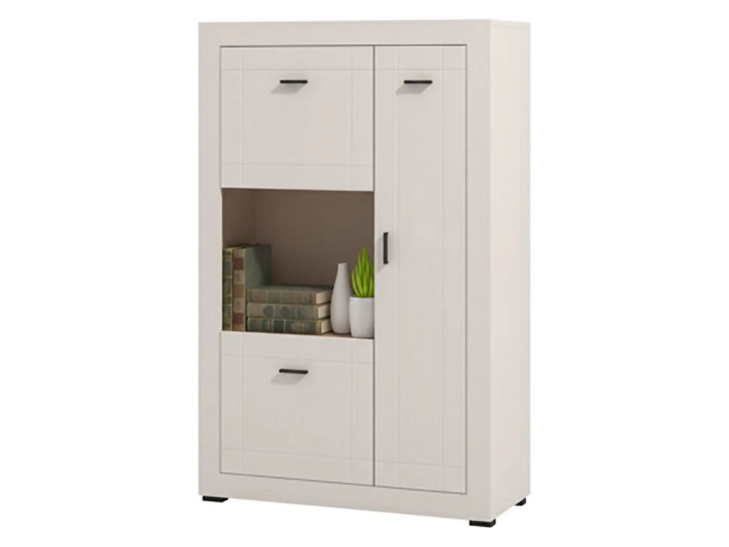 Vetrina Imbaro, 2 Ripiani, 84x35x130h cm Beige, Mobile Espositore, 2 Ante, 3 Vani