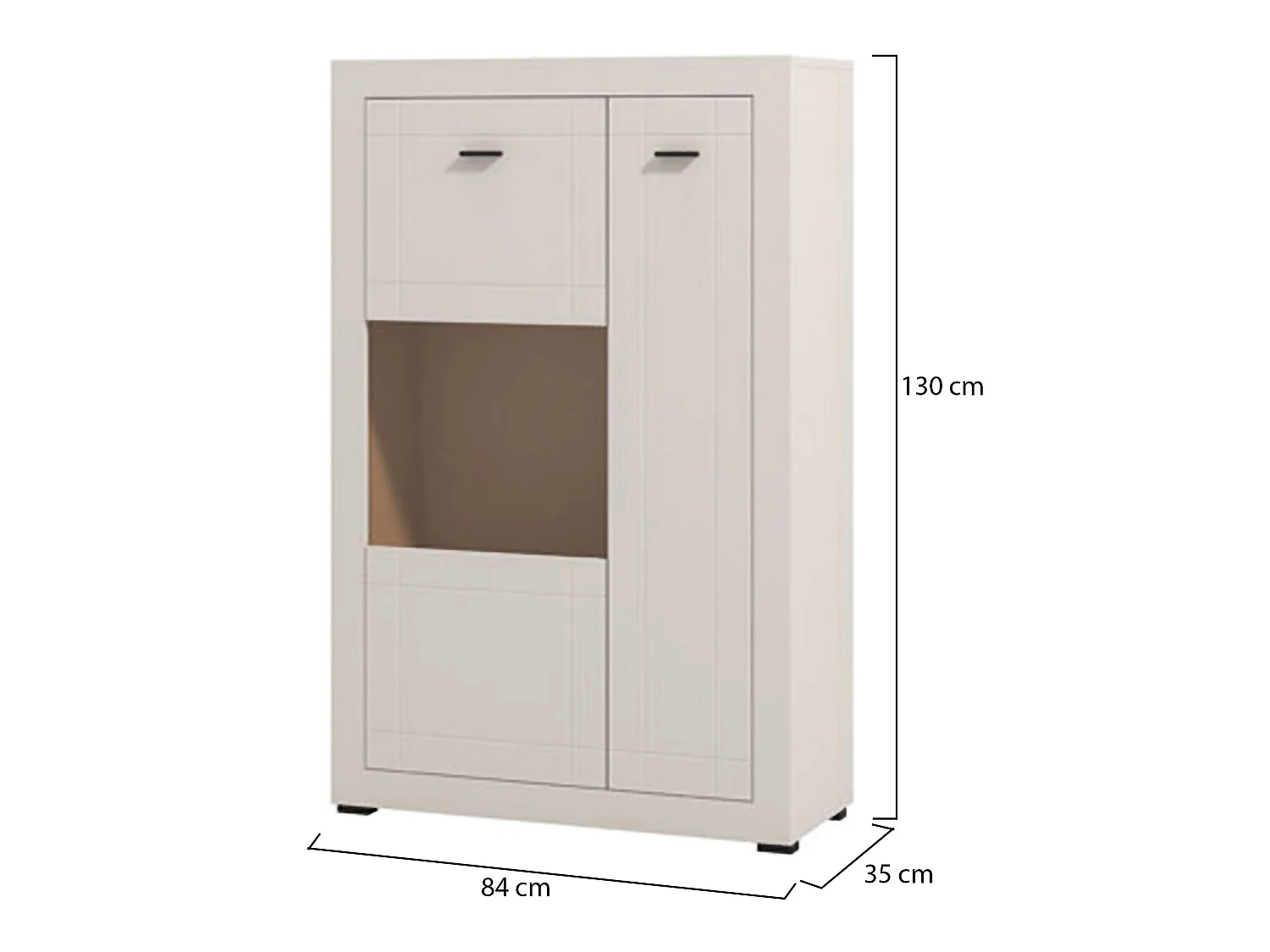 Vetrina Imbaro, 2 Ripiani, 84x35x130h cm Beige, Mobile Espositore, 2 Ante, 3 Vani