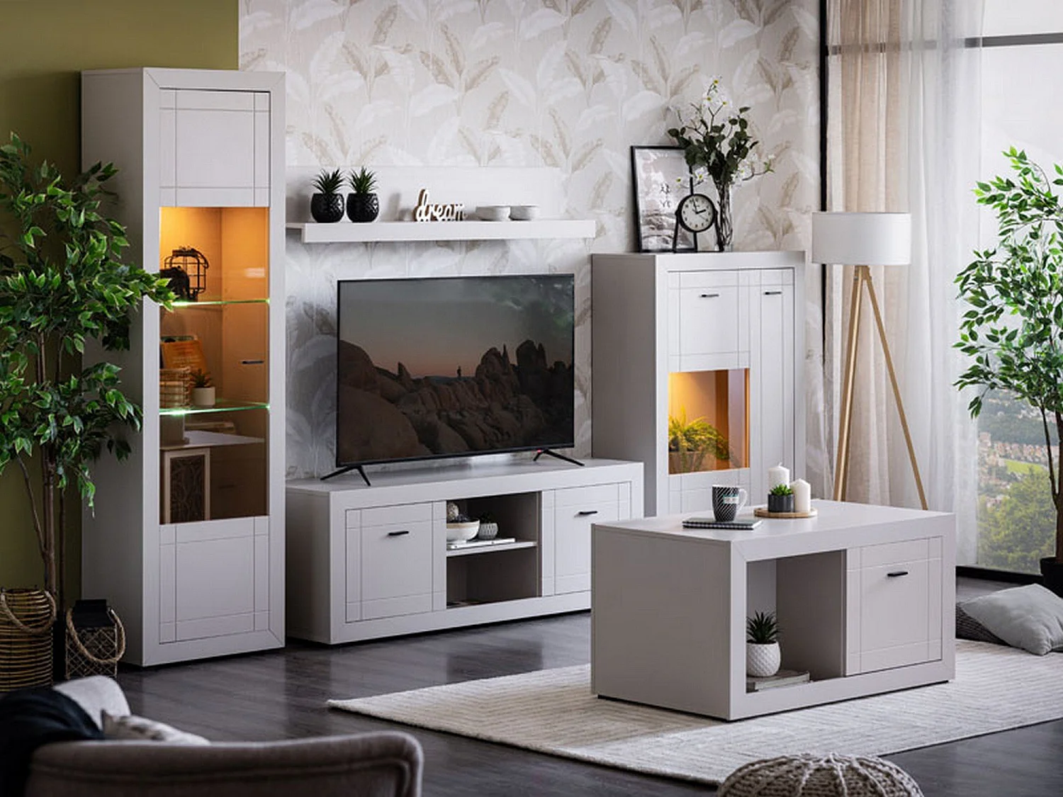 Vetrina Imbaro, 2 Ripiani, 84x35x130h cm Beige, Mobile Espositore, 2 Ante, 3 Vani