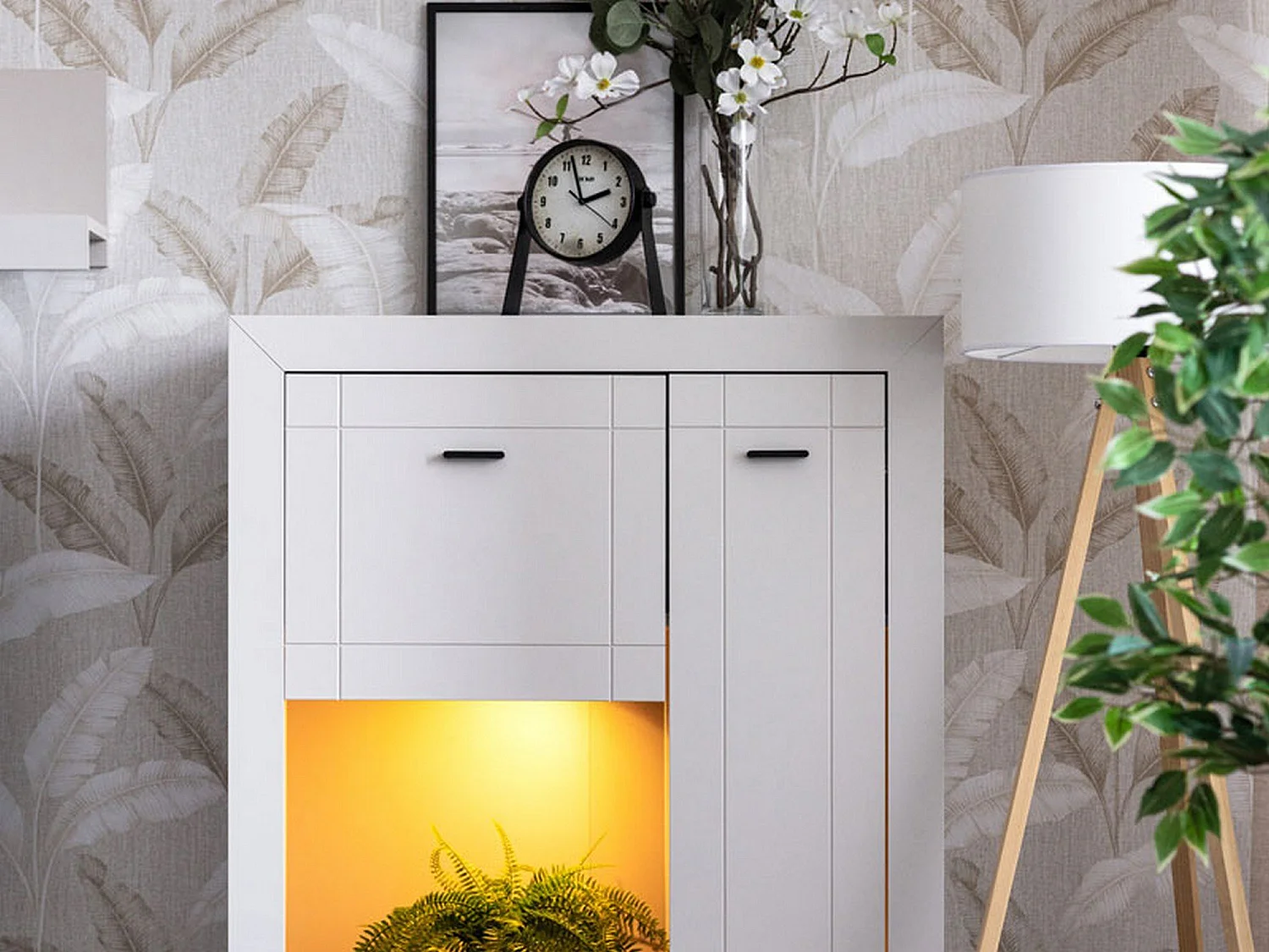 Vetrina Imbaro, 2 Ripiani, 84x35x130h cm Beige, Mobile Espositore, 2 Ante, 3 Vani