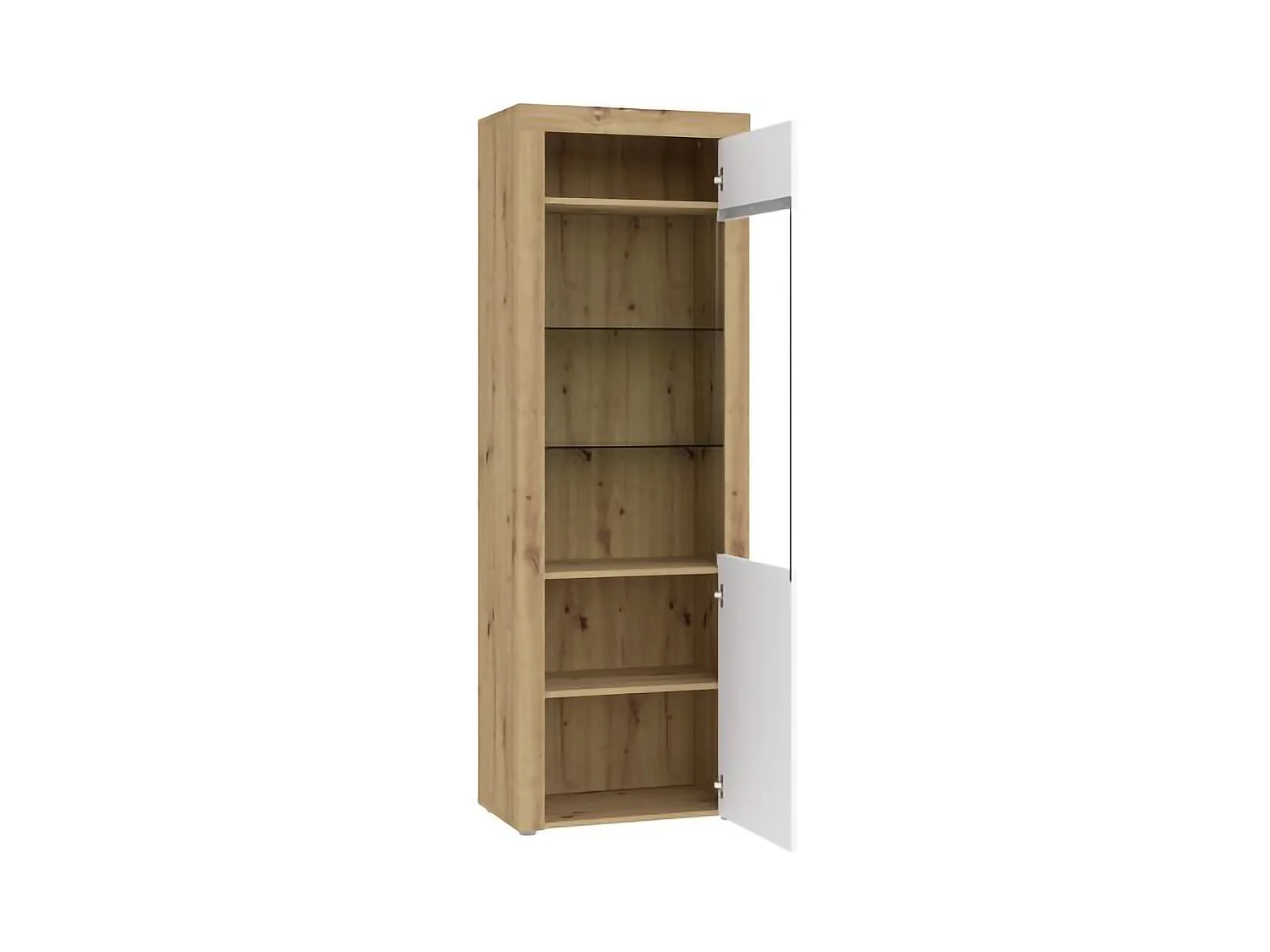 Vetrina Lohalime, 5 Ripiani, 65x42x192h cm Bianco, Mobile Espositore, Un'anta, Anta e Ripiani Dettaglio Vetro led non Inclusi