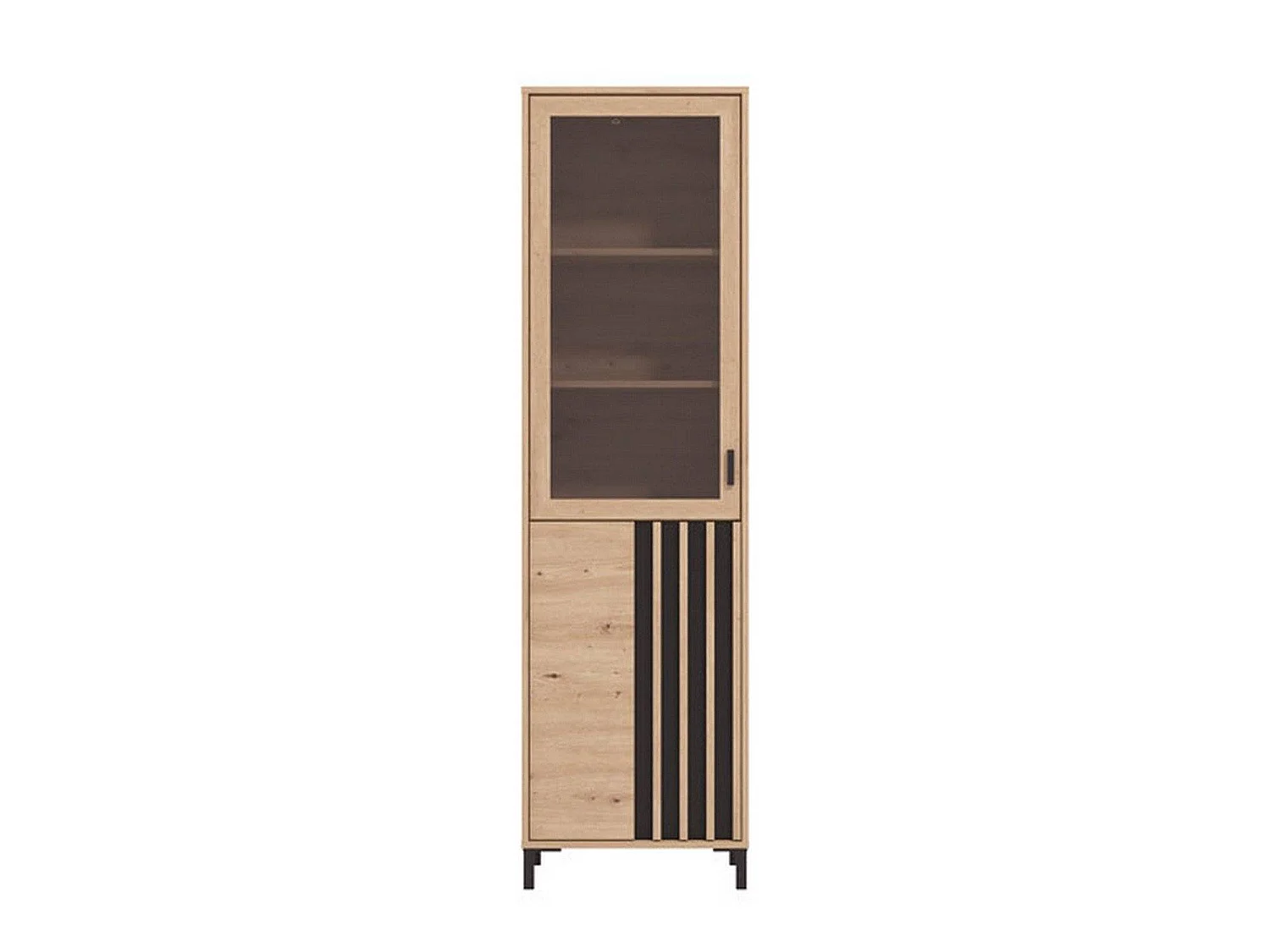 Schaukasten Senis, 4 Regale, 55x40x193h cm Eiche Braun Knoten, Vitrinenschrank, Anschlagtüren, 2 Türen