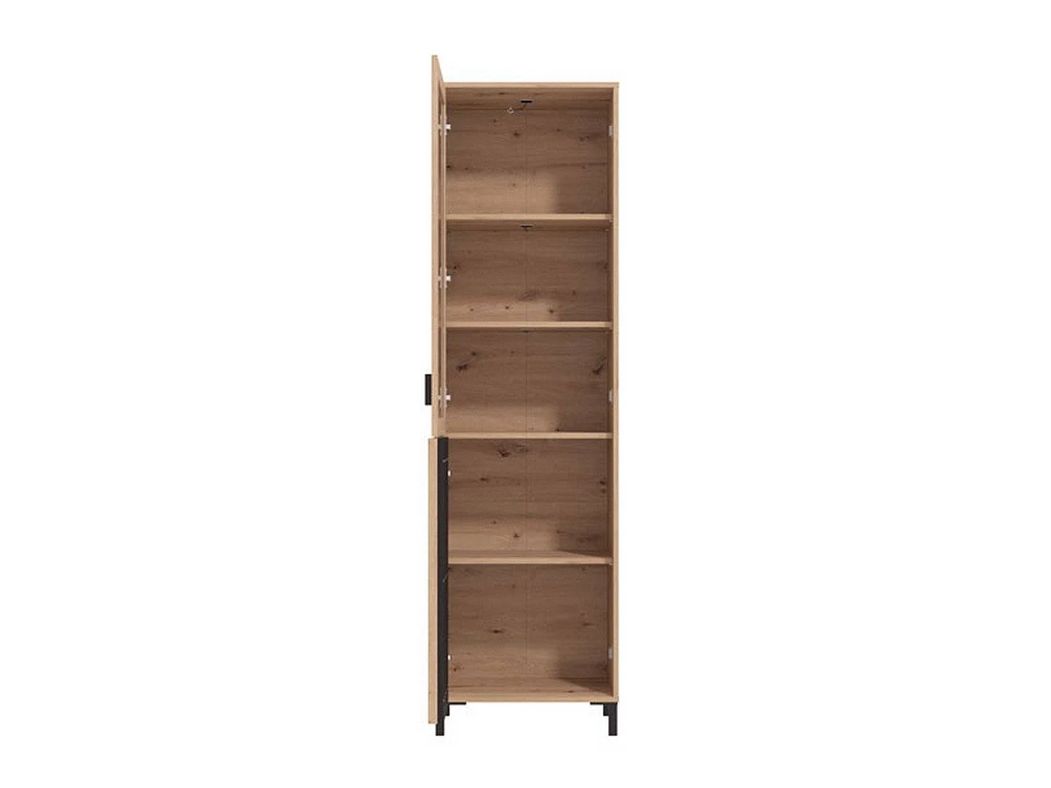 Schaukasten Senis, 4 Regale, 55x40x193h cm Eiche Braun Knoten, Vitrinenschrank, Anschlagtüren, 2 Türen