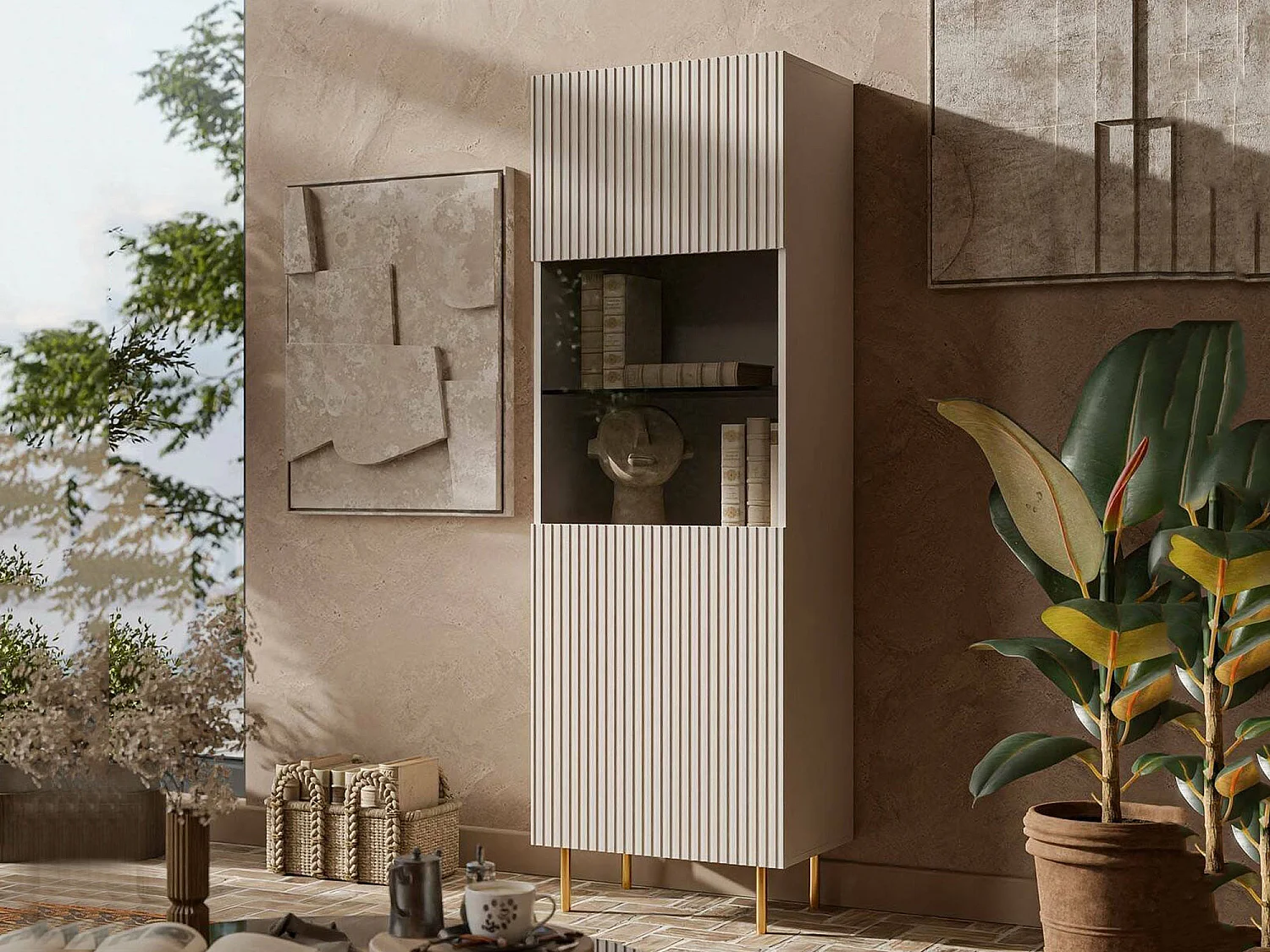 Vetrina Matosinhos, 4 Ripiani, 42x59.5x182.5h cm Beige, Mobile Espositore