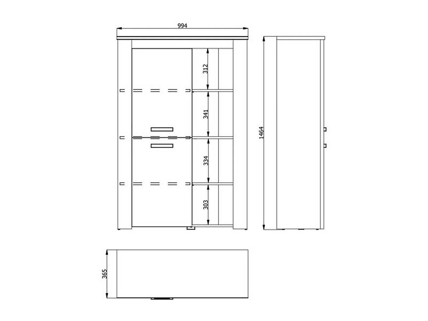 Sagama Vitrine, 6 Böden, 100x37x147h cm Weiß Lärche, Ausstellungsregal, Drehtür, 2 Türen