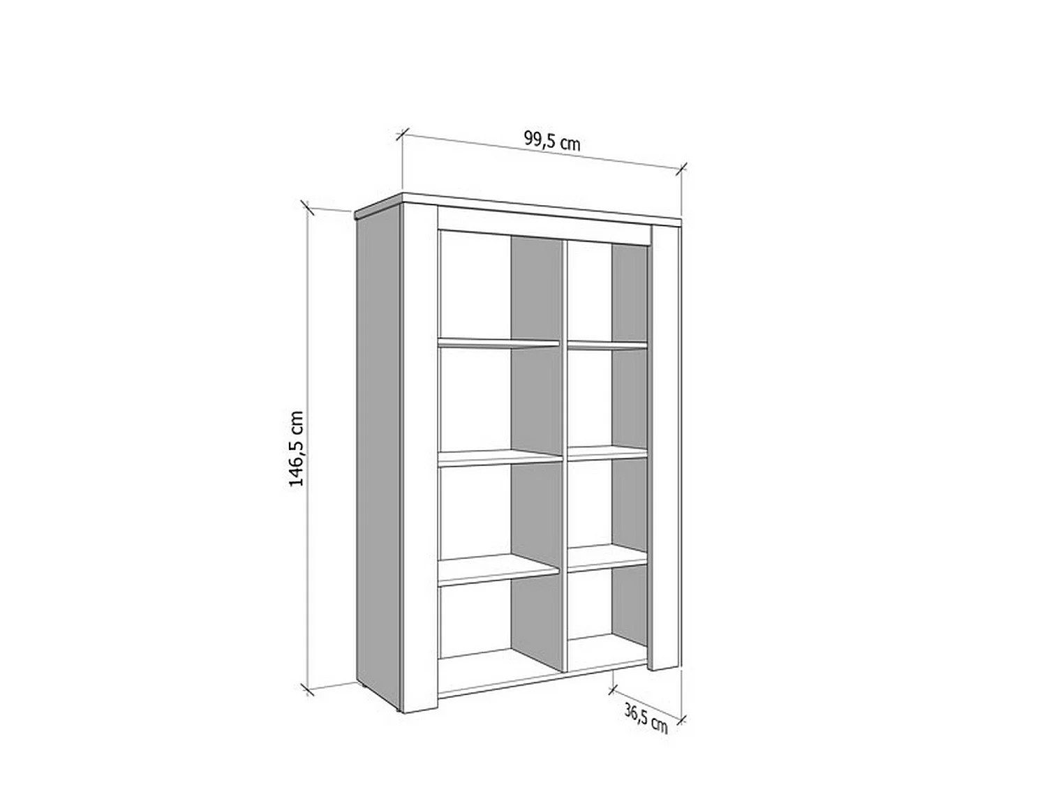 Sagama Vitrine, 6 Böden, 100x37x147h cm Weiß Lärche, Ausstellungsregal, Drehtür, 2 Türen