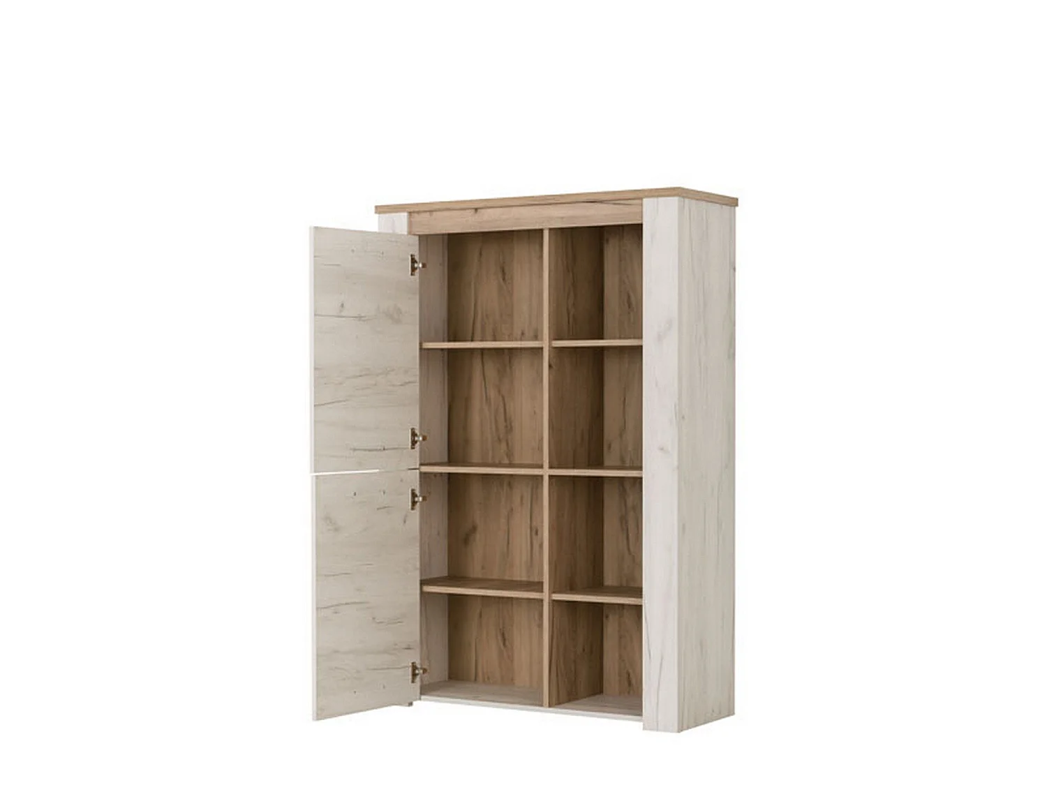 Sagama Vitrine, 6 Böden, 100x37x147h cm Weiß Lärche, Ausstellungsregal, Drehtür, 2 Türen