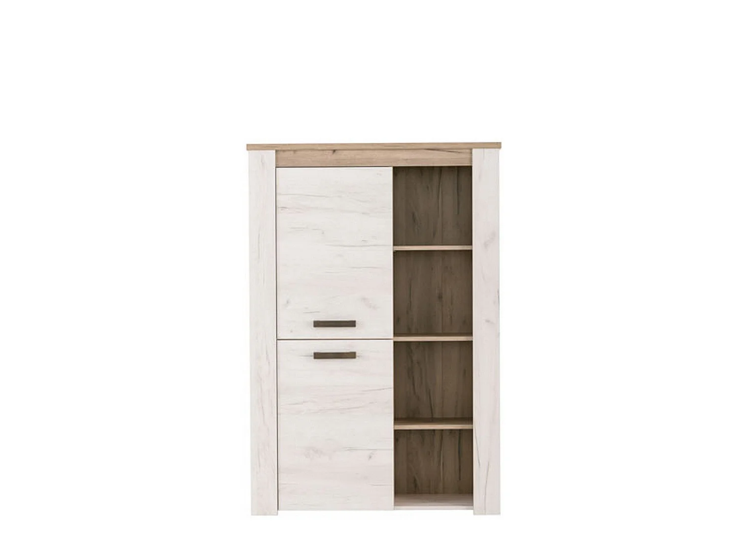 Sagama Vitrine, 6 Böden, 100x37x147h cm Weiß Lärche, Ausstellungsregal, Drehtür, 2 Türen