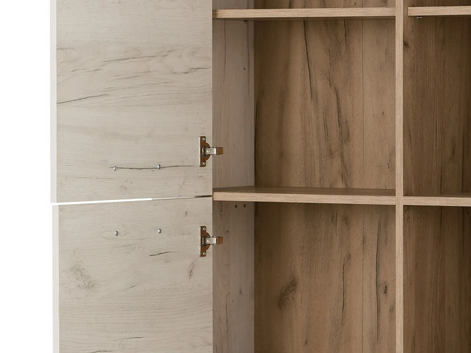 Sagama Vitrine, 6 Böden, 100x37x147h cm Weiß Lärche, Ausstellungsregal, Drehtür, 2 Türen