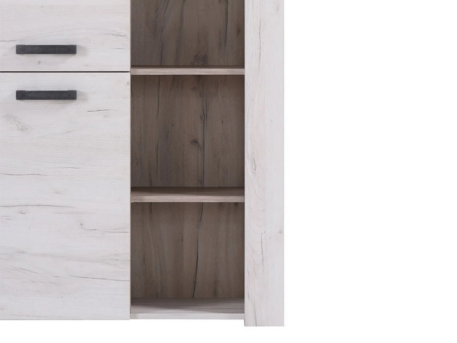 Sagama Vitrine, 6 Böden, 100x37x147h cm Weiß Lärche, Ausstellungsregal, Drehtür, 2 Türen