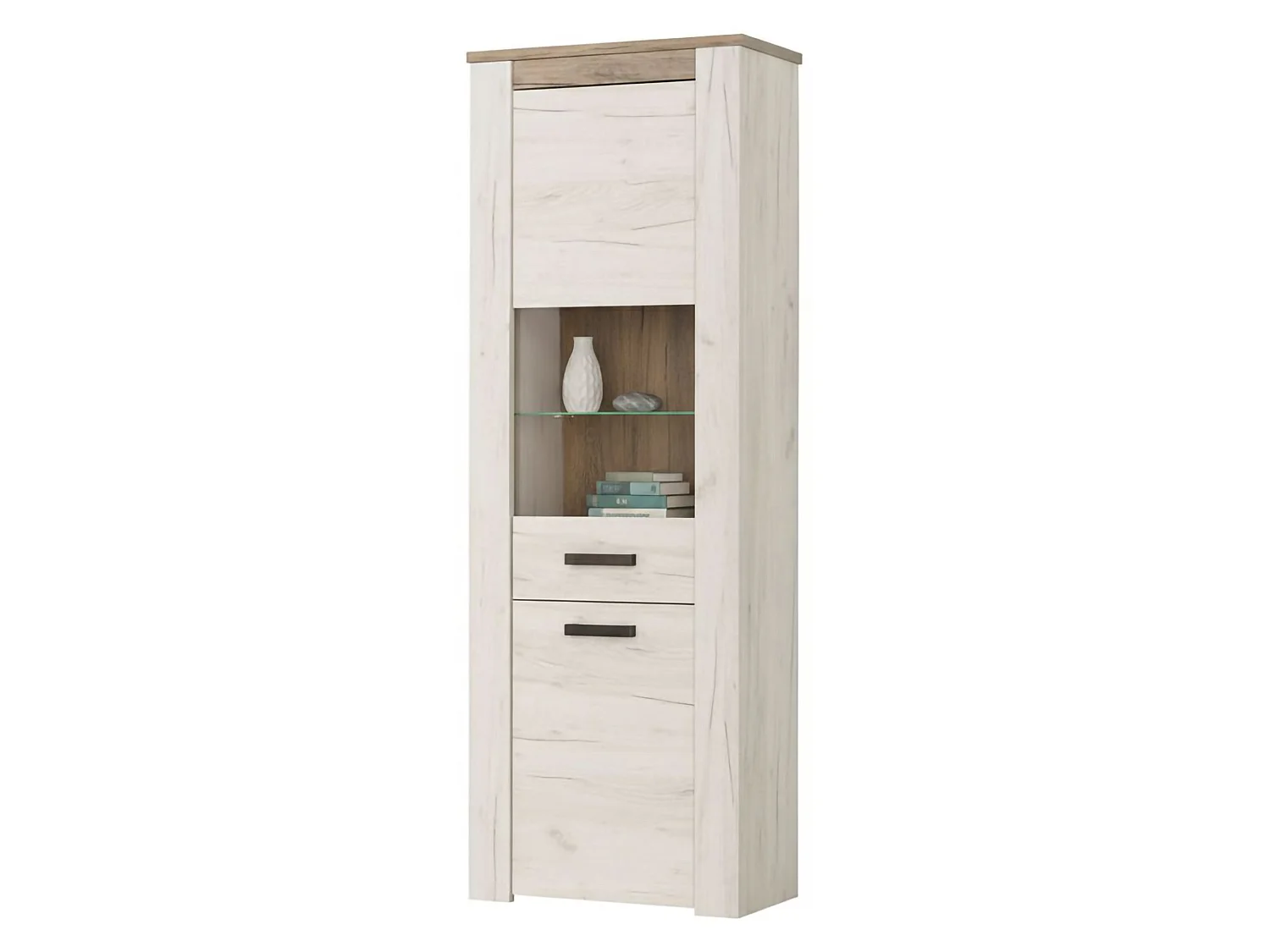 Vitrine Sulbiate, 4 Böden, 69x37x195h cm Weiß Lärche, Ausstellungsstück, Flügeltür, Einflügelig