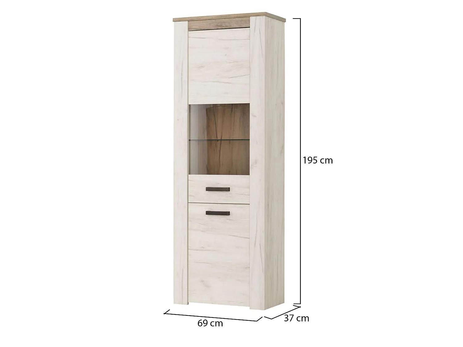 Vitrine Sulbiate, 4 Böden, 69x37x195h cm Weiß Lärche, Ausstellungsstück, Flügeltür, Einflügelig