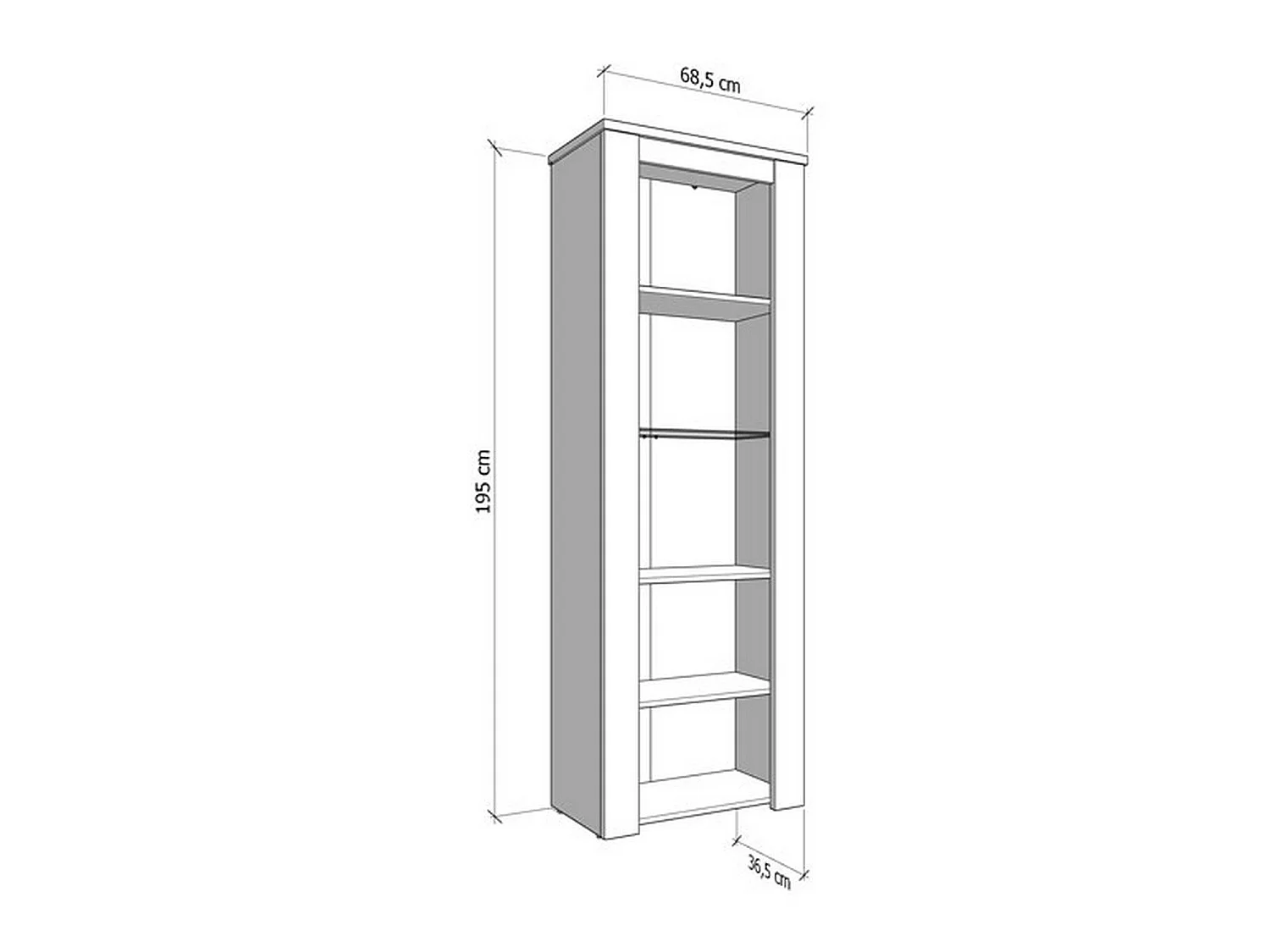 Vitrine Sulbiate, 4 Böden, 69x37x195h cm Weiß Lärche, Ausstellungsstück, Flügeltür, Einflügelig