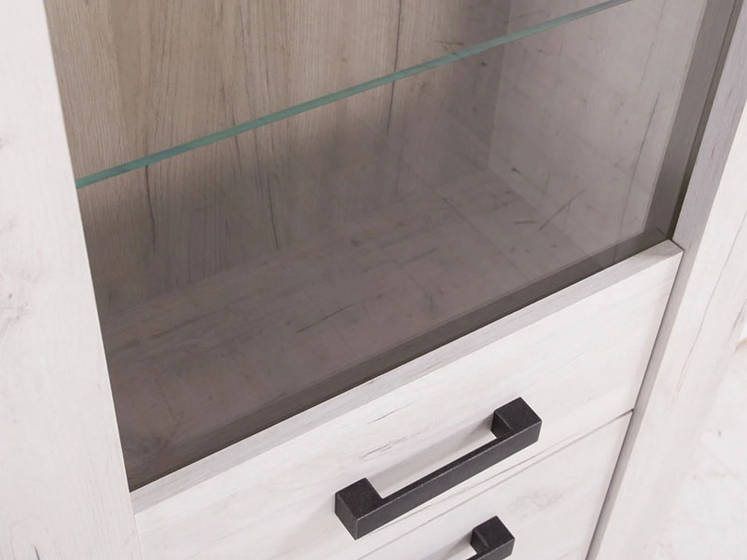 Vitrine Sulbiate, 4 Böden, 69x37x195h cm Weiß Lärche, Ausstellungsstück, Flügeltür, Einflügelig