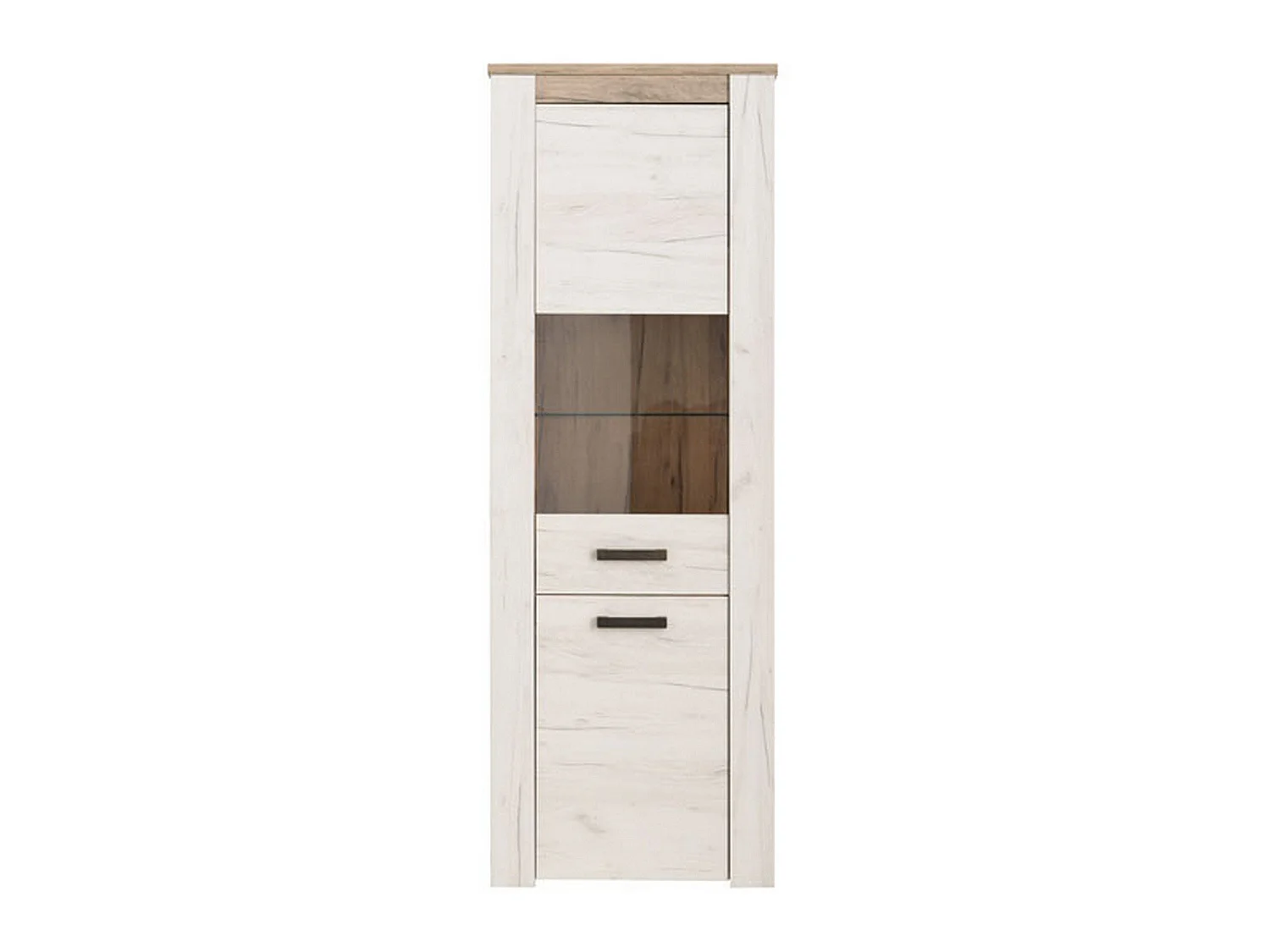 Vitrine Sulbiate, 4 Böden, 69x37x195h cm Weiß Lärche, Ausstellungsstück, Flügeltür, Einflügelig