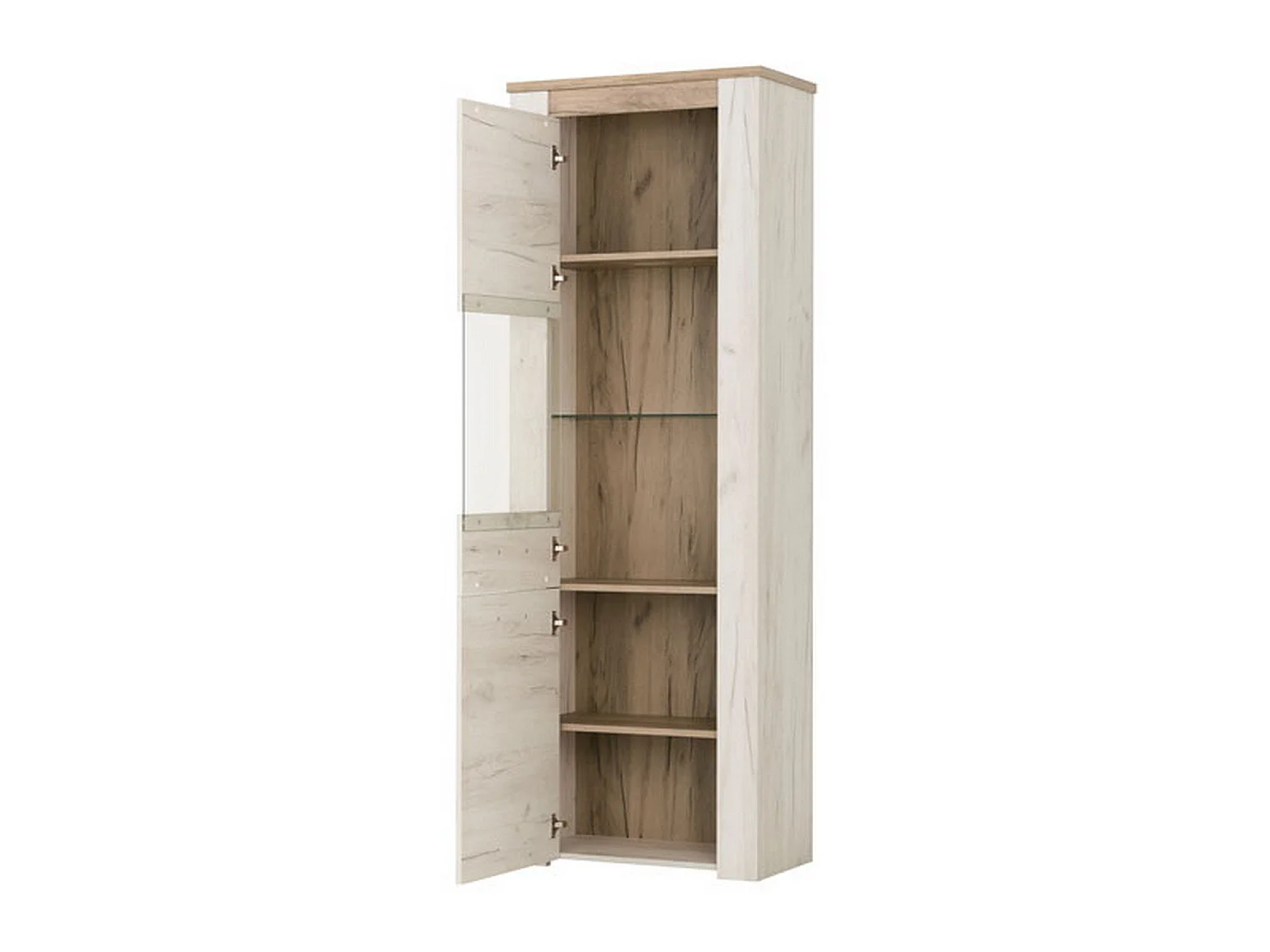 Vitrine Sulbiate, 4 Böden, 69x37x195h cm Weiß Lärche, Ausstellungsstück, Flügeltür, Einflügelig