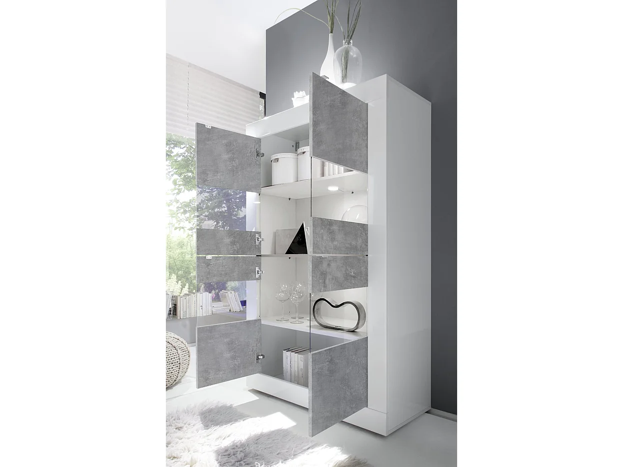 Vetrina Suzzara, 3 Ripiani Made in Italy, 101x42x161h cm Bianco Lucido, Mobile Espositore, 2 Ante, 4 Vani