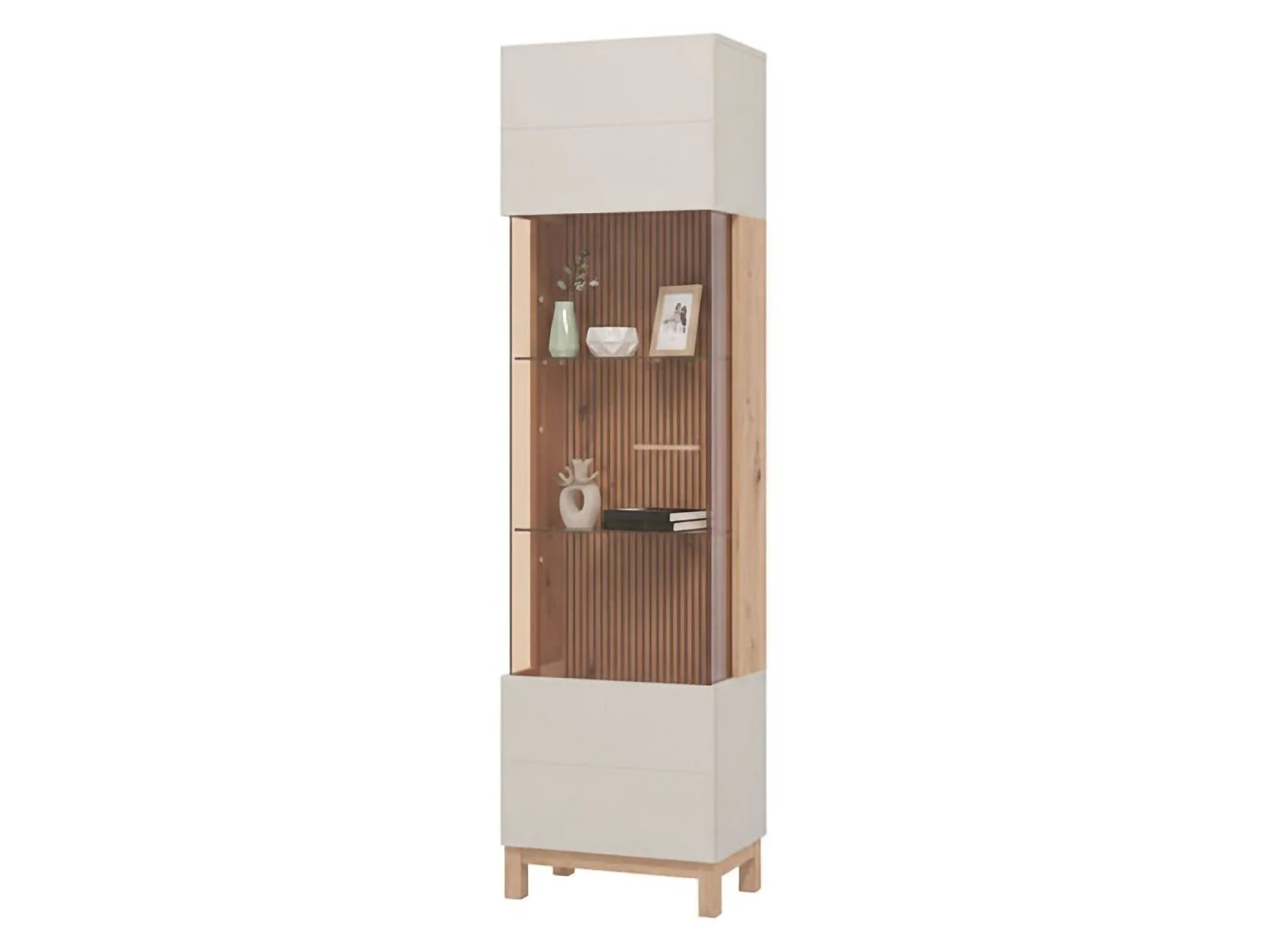 Vitrine Usseaux, 4 Einlegeböden, 52x35x192h cm Braun, Ausstellungsschrank, Drehtüröffnung, 1 Tür