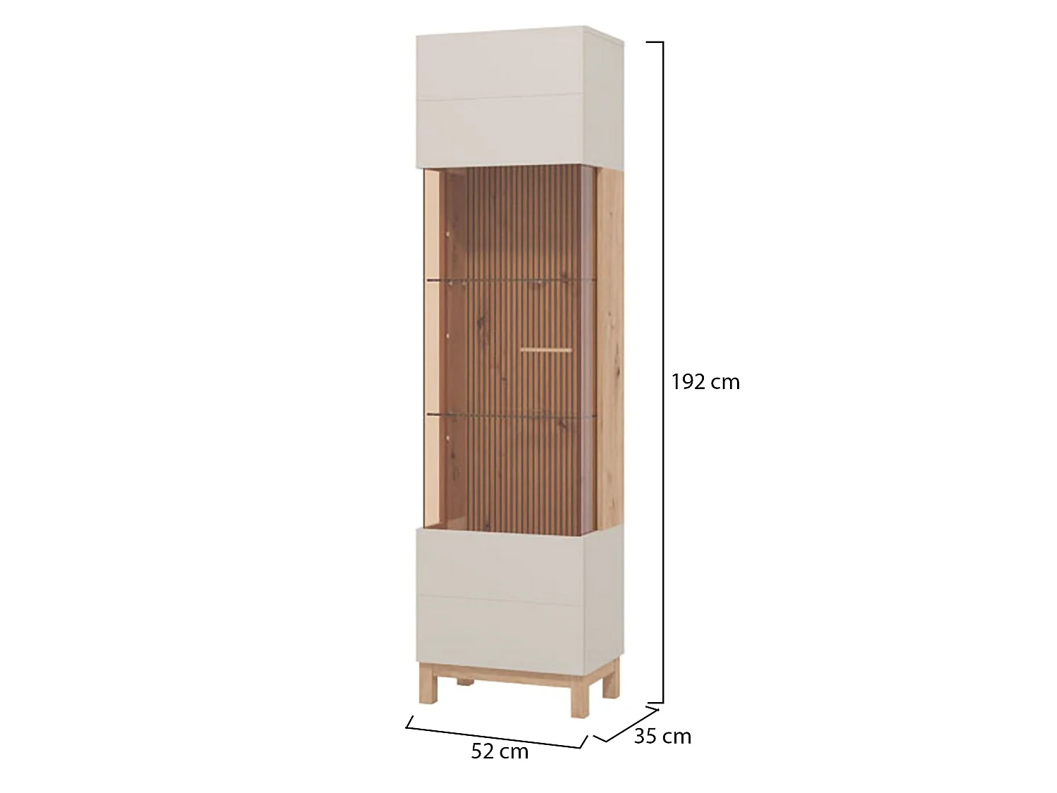 Vitrine Usseaux, 4 Einlegeböden, 52x35x192h cm Braun, Ausstellungsschrank, Drehtüröffnung, 1 Tür