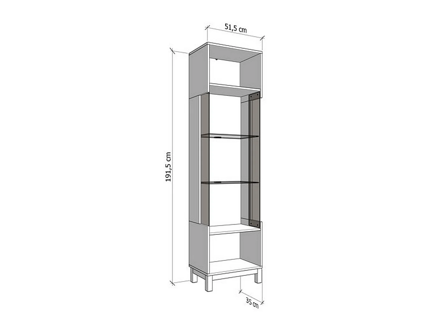 Vitrine Usseaux, 4 Einlegeböden, 52x35x192h cm Braun, Ausstellungsschrank, Drehtüröffnung, 1 Tür