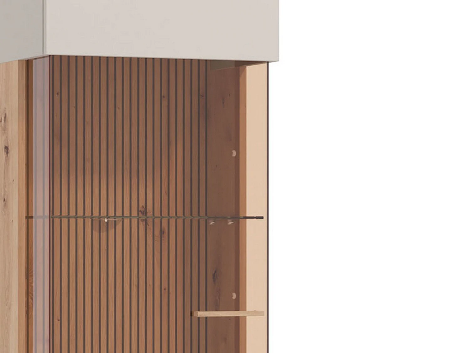 Vitrine Usseaux, 4 Einlegeböden, 52x35x192h cm Braun, Ausstellungsschrank, Drehtüröffnung, 1 Tür