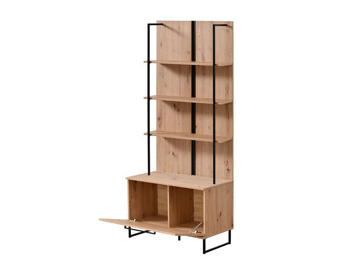 Vitrine Gargnano, 4 Regalböden, 85x42x192h cm Eichenholz Braun, Ausstellschrank, 1 Tür, 2 Fächer