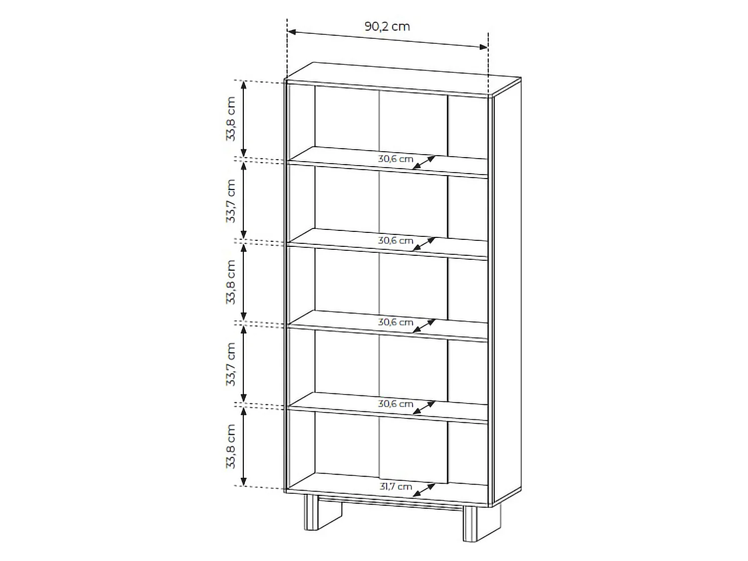 Vitrine Hasa, 4 Regale, 94x38x195h cm Eiche Braun, Ausstellungsschrank, 2 Türen, mit LED