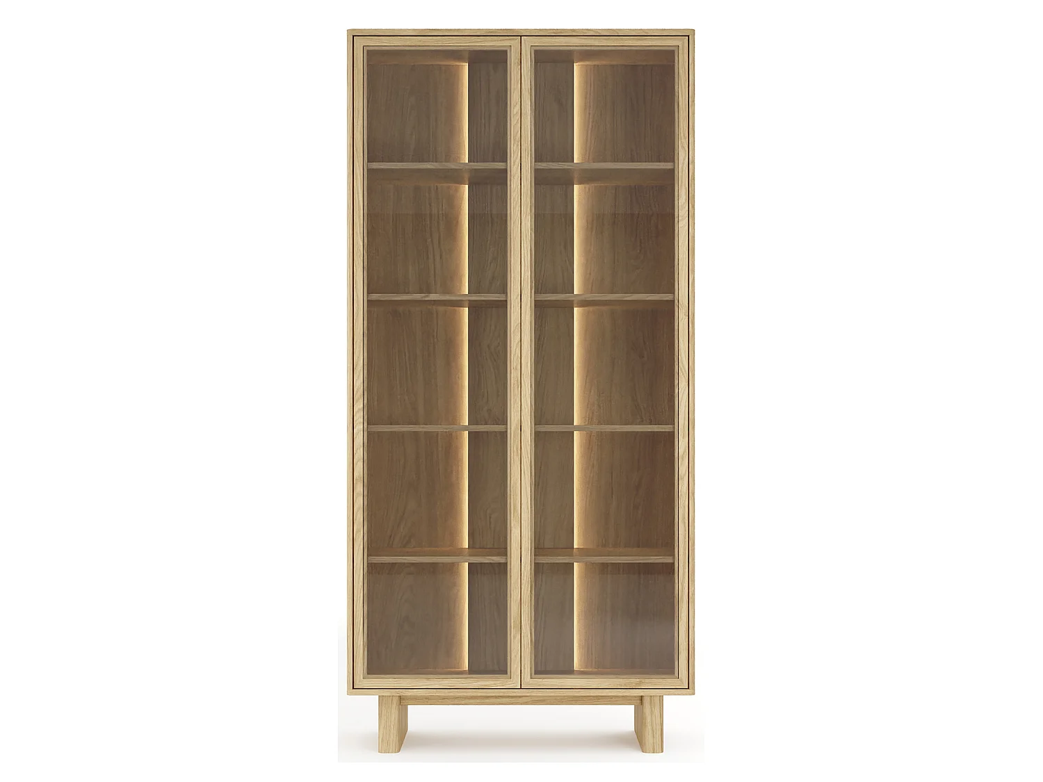 Vitrine Hasa, 4 Regale, 94x38x195h cm Eiche Braun, Ausstellungsschrank, 2 Türen, mit LED