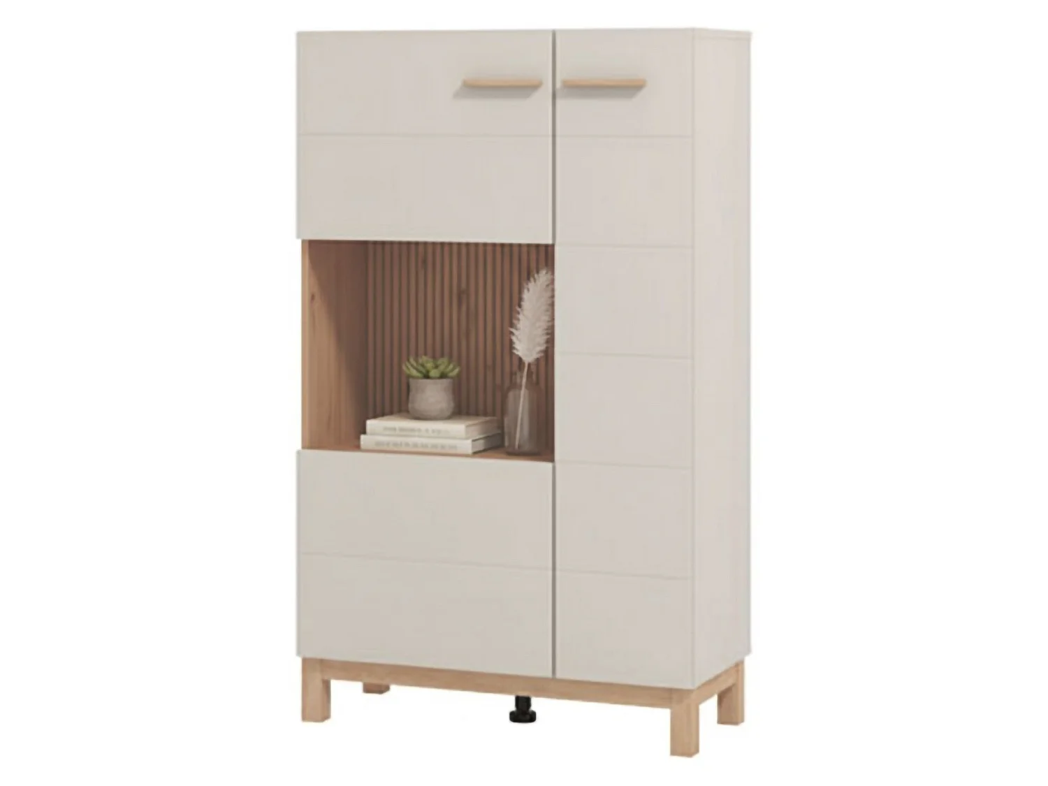 Vitrine Mezzago, 2 Ablagen, 77x35x128h cm Beige, Präsentationsschrank, Drehtüröffnung, 2 Türen