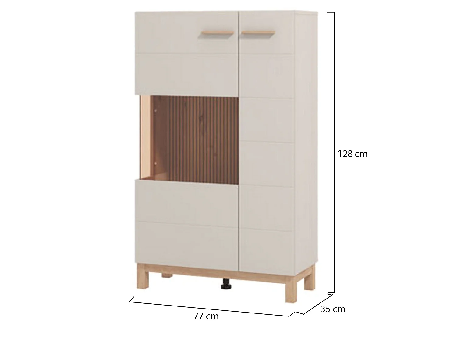 Vitrine Mezzago, 2 Ablagen, 77x35x128h cm Beige, Präsentationsschrank, Drehtüröffnung, 2 Türen