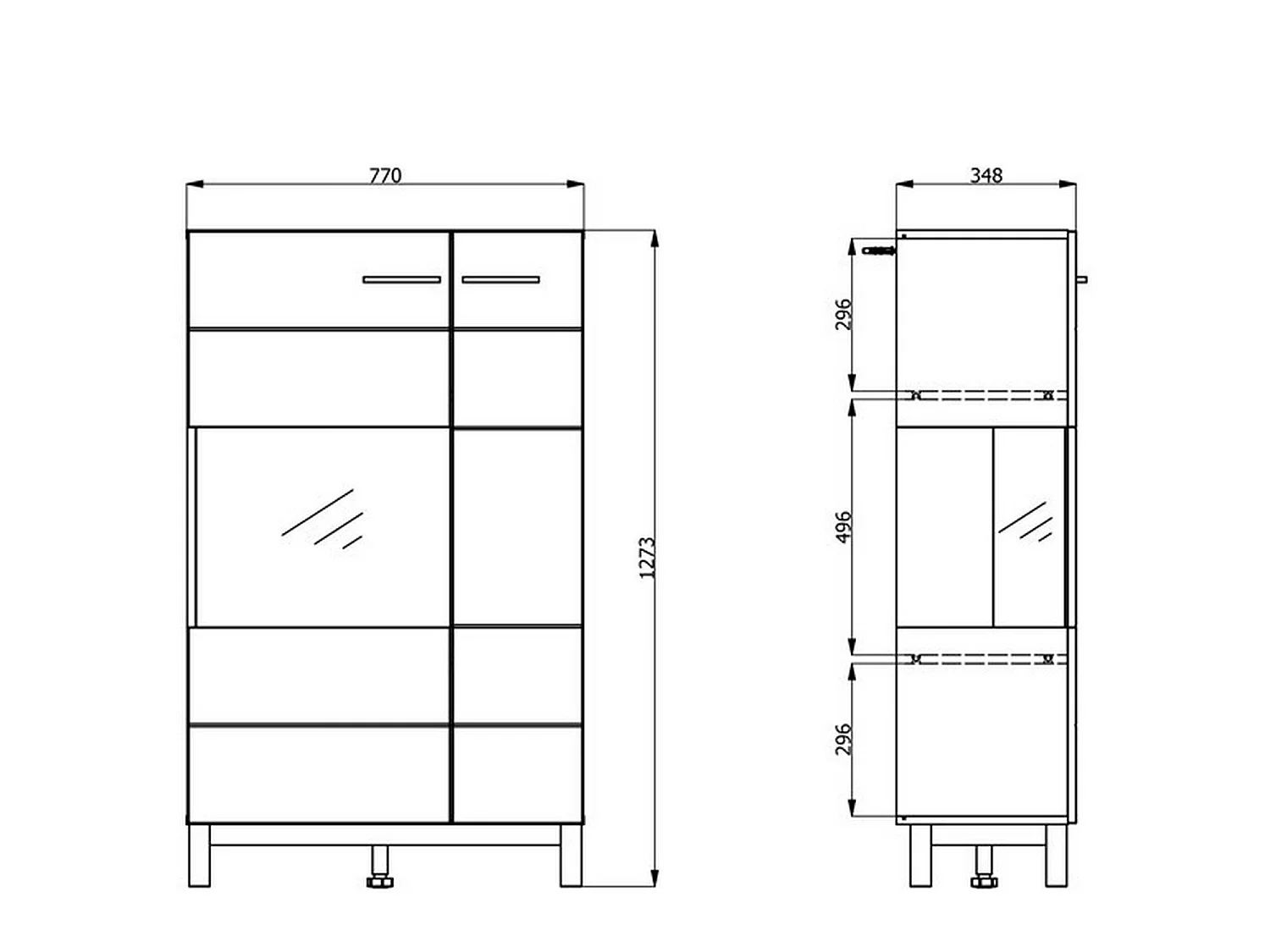 Vitrine Mezzago, 2 Ablagen, 77x35x128h cm Beige, Präsentationsschrank, Drehtüröffnung, 2 Türen